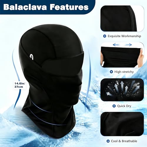 Black 2 Pack Balaclava Face Masks for Sun UV Protection Breathable Cooling Outdoor Sports