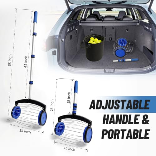 Tennis Ball Picker with Storage Bag - Adjustable Handle, No Bending