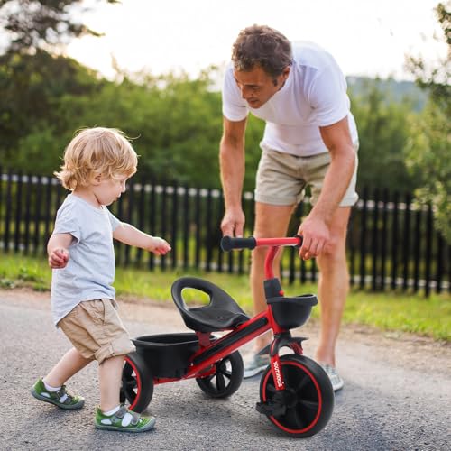 Youthkkee Red Toddler Tricycle for 1-3 Years with Tri-Light, Indoor & Outdoor Use