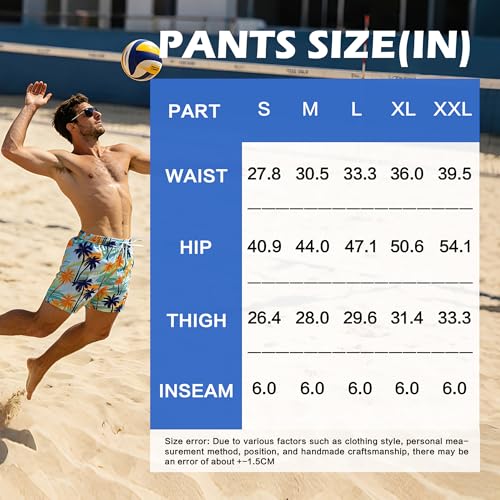 Men's Swim Trunks Hawaiian Quick Dry 2 in 1 Board Shorts with Pockets