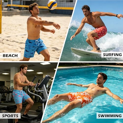 Men's Hawaiian Swim Trunks - Quick Dry 2 in 1 Board Shorts with Pockets - Large Black