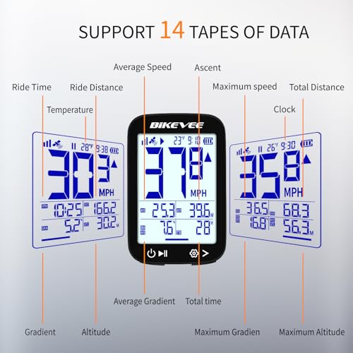 Wireless GPS Bike Computer - 2.4" Screen, IPX7 Waterproof, Black-A