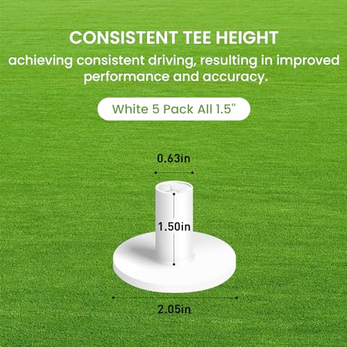 Rubber Golf Tees for Mats - 5 Pack Pure White 1.5"