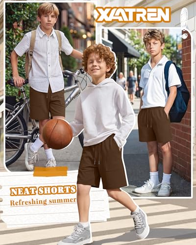 Boy's Athletic Baggy Shorts - Brown, 12-13 Years