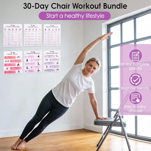 Chair Yoga Chart Poster Set - 30-Day Challenge, 6-Pack