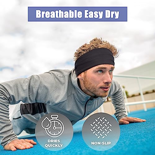 Moisture Wicking Sports Headband Set - 2 Pack Black and Blue