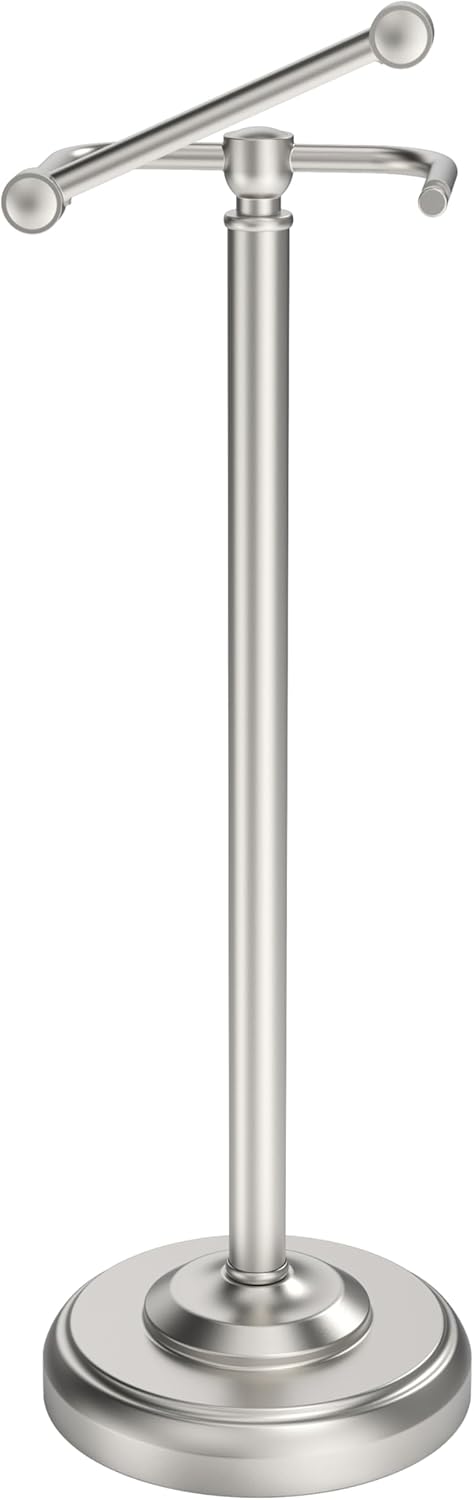 Brushed Nickel Free Standing Toilet Paper Holder with Pivoting Design & Weighted Base