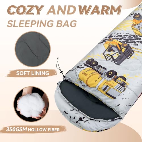 Kids Sleeping Bag for Camping - Lightweight 3-Season Warm Bag, Yellow