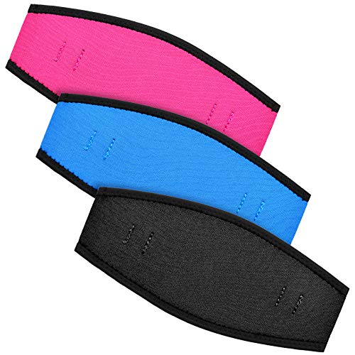 Neoprene Snorkel Mask Strap Cover - 3 Pcs Set in Rose Red, Black, Blue