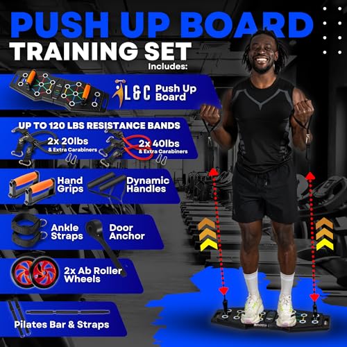 L&C Exercise Essentials Black Advanced Push Up Board for Full Body Home Workout