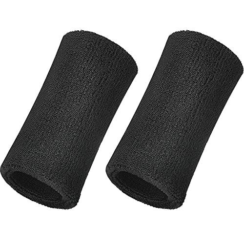 6 Inch Wrist Sweatbands - Black Cotton Athletic Bands for Sports