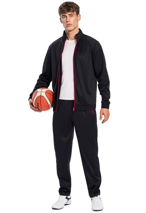 HODOSPORTS Mens Tracksuits 2 Piece Full Zip Jogging Running Suits SweatSuits for Men Shiny Sport Track Suits Sets Black L