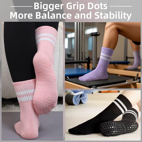 Non-Slip Pilates Yoga Socks with Grips - 5 Pairs for Women