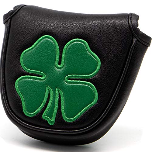 Barudan Golf 4-Leaf Clover Mallet Putter Headcover - Magnetic Closure, Fits Odyssey 2 Ball & More (Black)