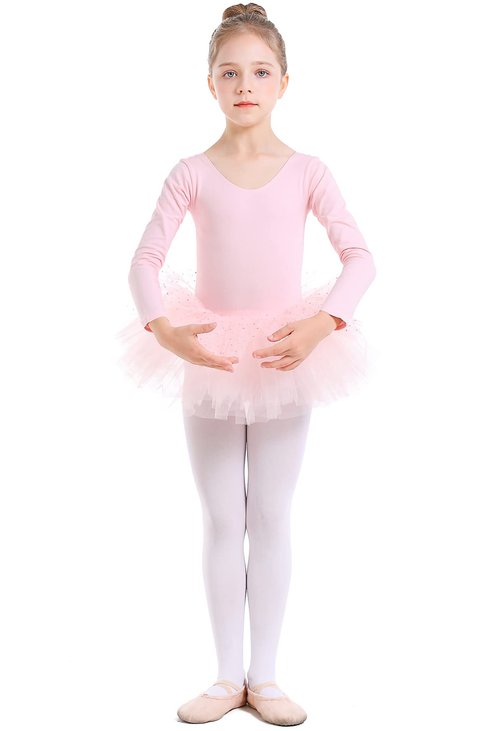 danswan Toddler Girls Long Sleeve Ballet Tutu Leotards with Glitter Skirt Dance Ballerina Outfit (2-3T, Ballet Pink)