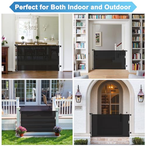 56 Inch Retractable Baby Gates for Doorways Retractable Dog Gate Outdoor Gates for Decks Indoor Long Baby Gate Retractable Pet Gate, Child Gate for Stairs, Porches, Black