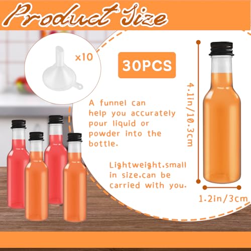Woozettn 30 Pack 1.7oz Mini Plastic Liquor Bottles with Black Caps & Funnels