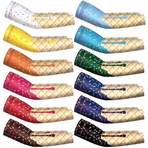Kids Arm Sleeves 12 Pairs - Soft Colors for Ages 8-10 - Ice Cream Design