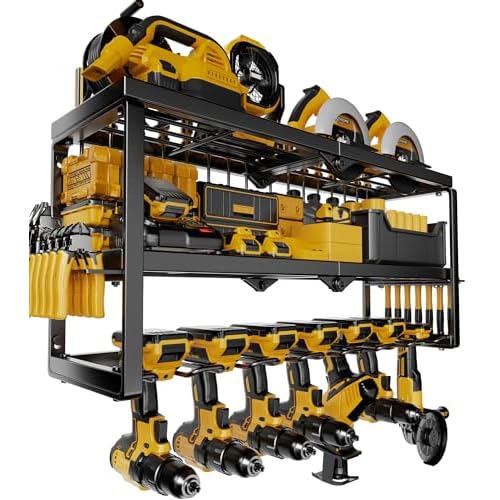 Power Tool Organizer, 7 Drill Holder for Tool Organizer, Storage and Organization for Garage, Heavy Duty Metal Tool Shelf Utility Rack for Cordless Power Tools Suitable for Pegboard/Workshop