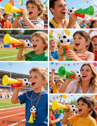 Soccer Fan Vuvuzela Horn with Lanyard - Pack of 10 Noisemakers
