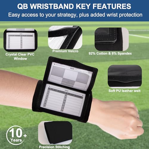 Football Wristbands with 5 Playbook Cards - Black, 1 Pack