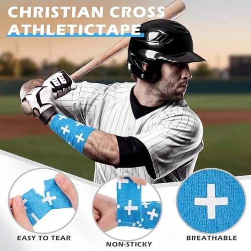 Christian Athletic Tape - 2" x 15FT Self-Adhesive Wrist Wrap - Blue Cross