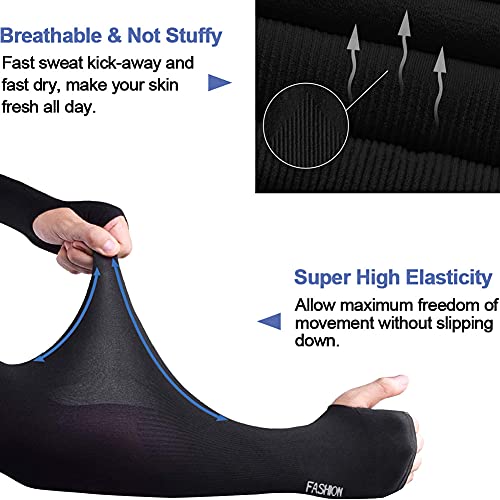 Arm Sleeves for Men & Women - 3 Pairs Black, UPF 50+ Sun Protection