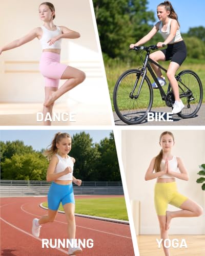 Moozava Girls High Waist Athletic Bike Shorts Navy Blue Medium - Kids Gymnastics Dance Volleyball