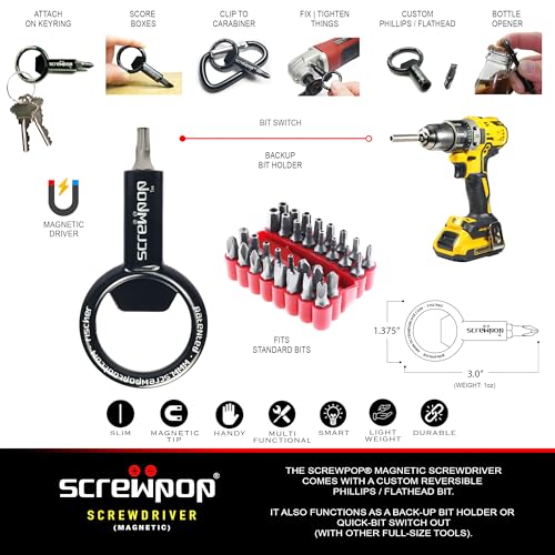 Screwpop Universal Magnetic Bit Holder Keychain Screwdriver with Bottle Opener