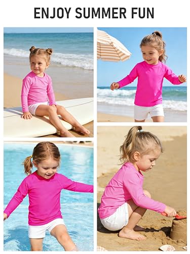 UPF 50+ Long-Sleeve Rashguard Swim Shirt - Pink & Hot Pink, 2T