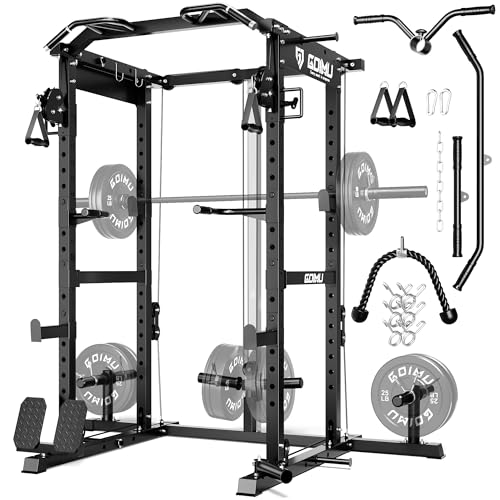 2000LBS Power Cage Rack with Cable Crossover & LAT Pull Down - Black