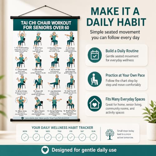 Tai Chi Chair Workout Chart for Seniors - Green, 16 x 24 in