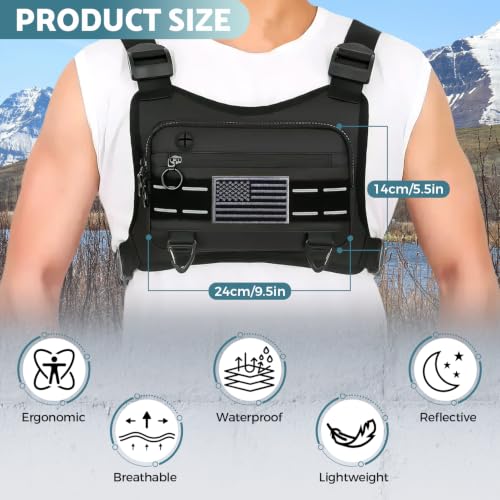 Water Resistant Chest Bag for Men - Lightweight Running Vest - Black
