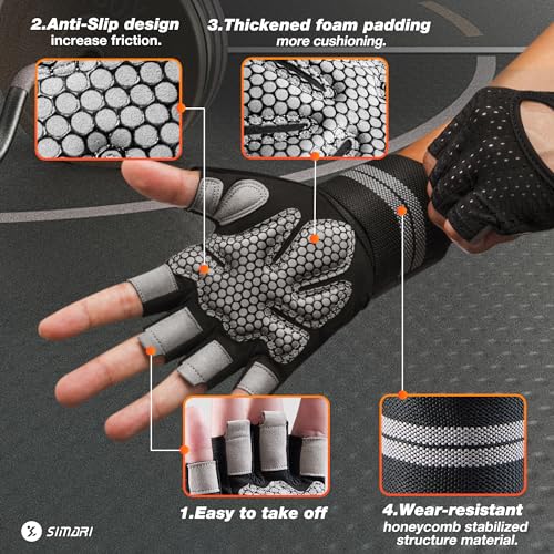 Breathable Workout Gloves with Wrist Wraps - Fingerless Black, Large