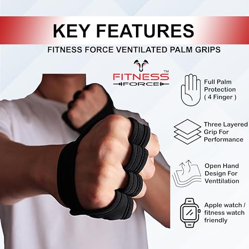 Workout Gloves for Weight Lifting - Fingerless Gym Grip - Black, X-Large