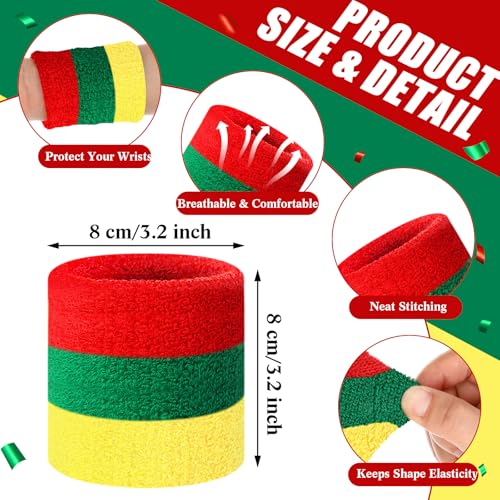 12 Pack Juneteenth Sweat Wristbands - Rasta Red, Yellow, Green