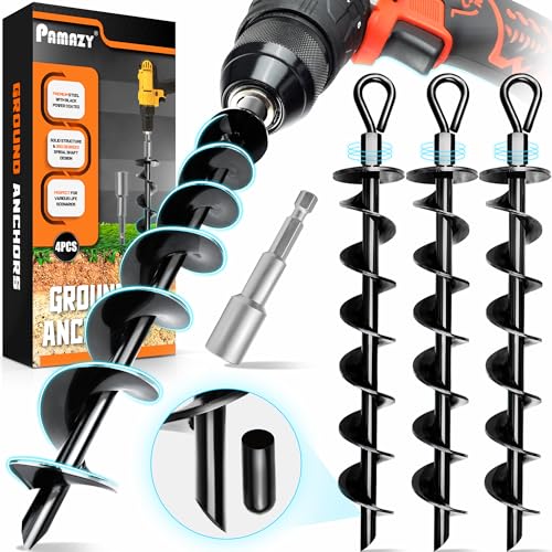 Heavy-Duty Ground Anchors Screw-in Set - 4 PCS with Power Nut Driver