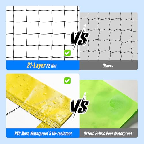 32FT Outdoor Volleyball Net Set - Anti-Sag with Steel Poles - A-Yellow