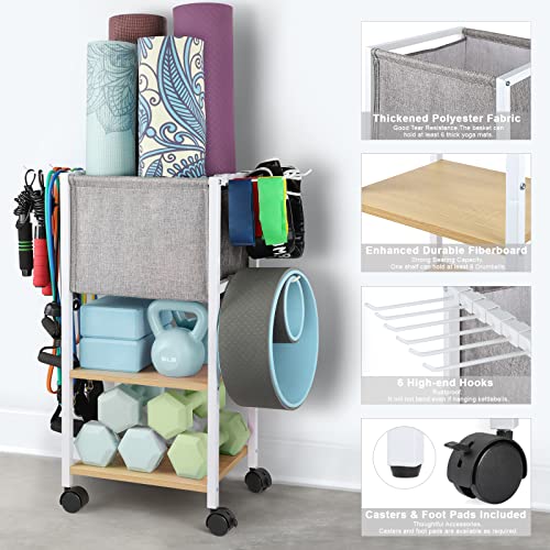 VINAEMO White Yoga Mat & Fitness Equipment Storage Rack - Home Gym Organizer