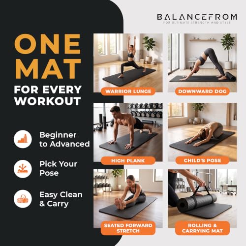 Extra Thick 1-Inch Yoga Mat - Non-Slip Exercise Mat with Strap
