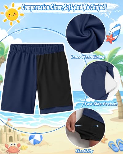 Boys Rash Guard Swim Set with Swim Trunks - 9-10 Years Navy Blue