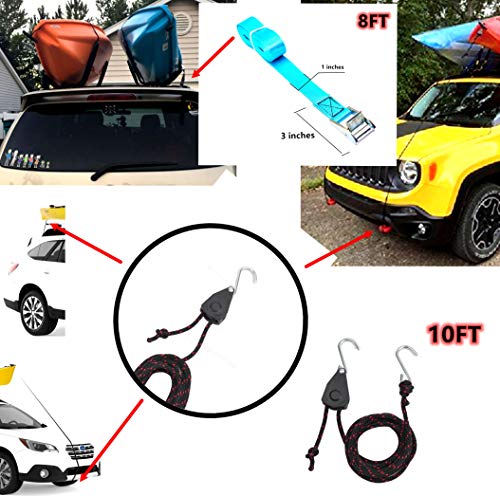 Heavy Duty Kayak Rack - 2 Pairs J-Bar Carrier with Tie-Down Straps