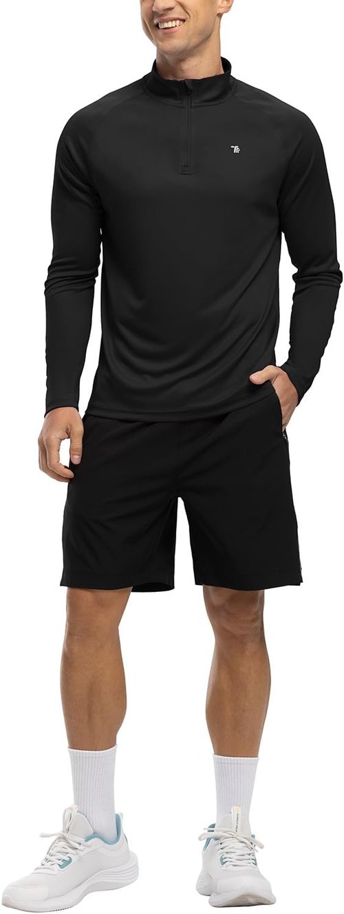 BGOWATU Men's Hiking Shirt - Long Sleeve UPF 50+ Quarter Zip Pullover | Quick Dry Rash Guard