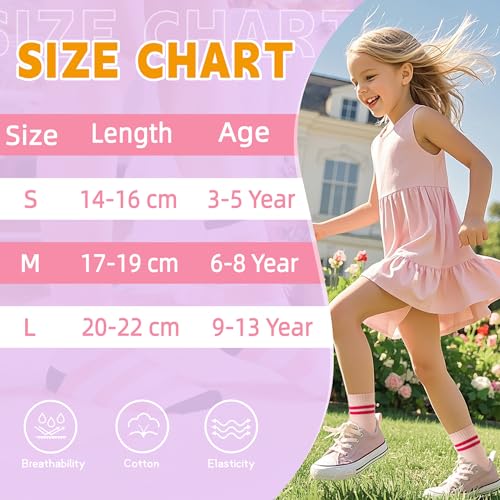 Eyean Girls Athletic Crew Socks 6 Pairs for Kids 9-13 Years Striped D
