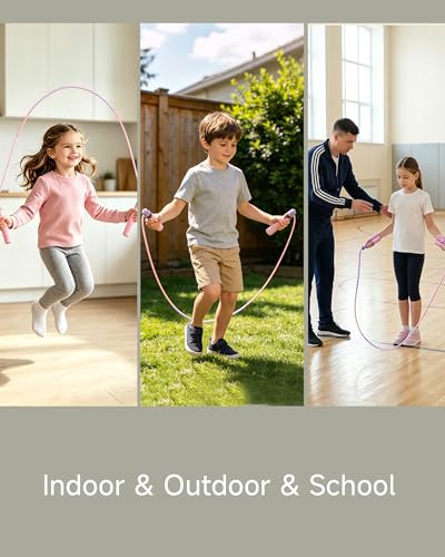 Kids Jump Rope with Finger Groove Handles - Blue, 3.6mm-4.5mm Adjustable Length