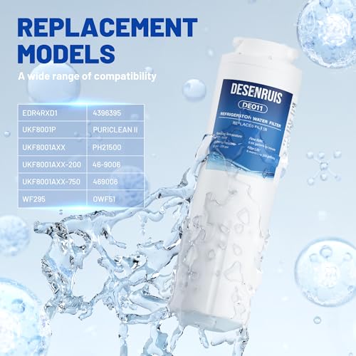 UKF8001 Replacement Compatible with Filter 4, EDR4RXD1, 4396395, UKF8001AXX, UKF8001AXX-200, UKF8001AXX-750, PURICLEAN II, Reduces 99% Chromium, Lead, PFOA and PFOS, 3 Pack, By DESENRUIS