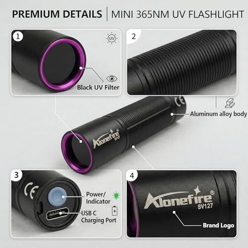 USB-C Rechargeable 365nm UV Flashlight - Mini Blacklight