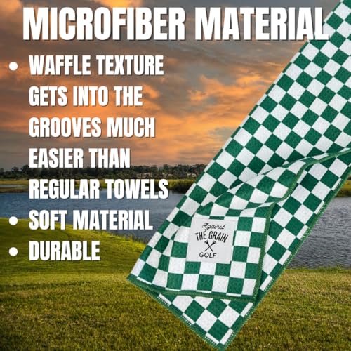 Magnetic Golf Towel - Green & White Checkered Microfiber with Clip