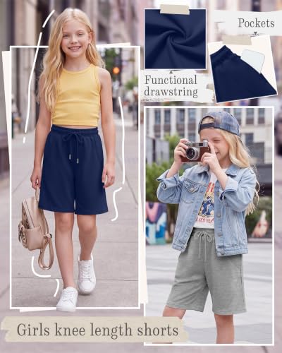 Girl's Athletic Drawstring Shorts - 4 Pack, 11-12 Years, Navy Blue & More