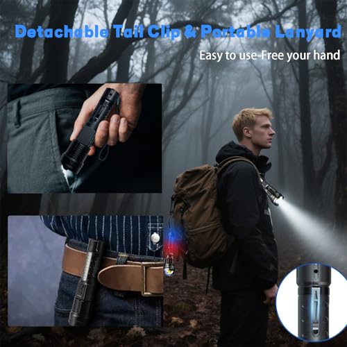 Rechargeable LED Flashlight 2 Pack,90000 High Lumens Tactical Flashlights with 7 Modes,Waterproof Zoomable Handheld Flash Light with COB Work Light for Emergencies,Camping,Home